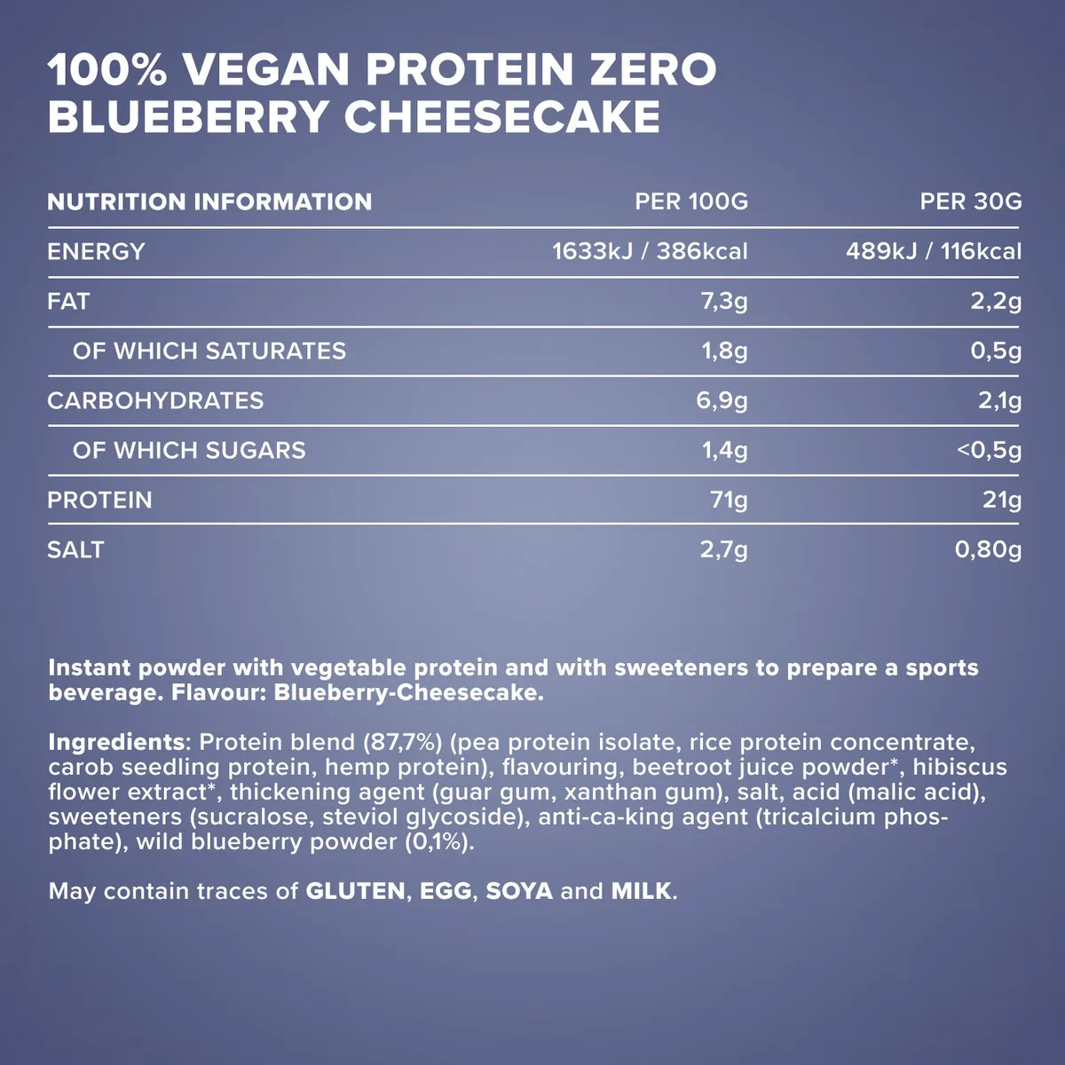 100% Vegan Protein Zero (500g) - Blueberry Cheesecake – Bild 4