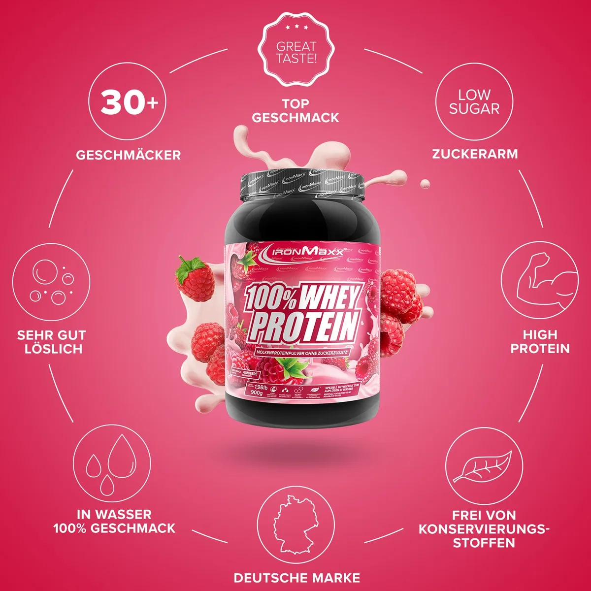 100% Whey Protein (900g) - Himbeere – Bild 5