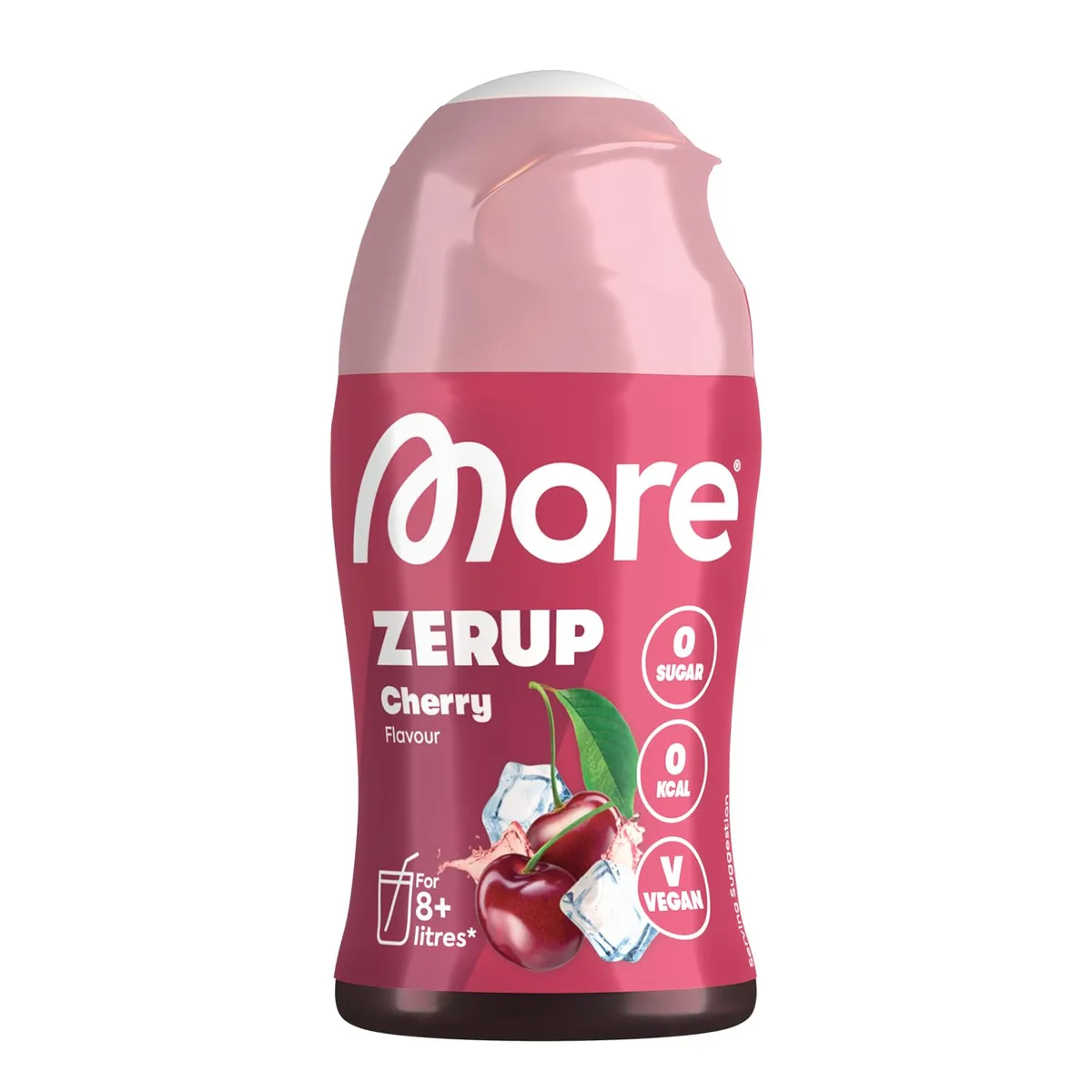 MORE Zerup, Cherry, 65 ml, für bis zu 8 l Fertiggetränk, zuckerfreier Sirup mit u.a. echten Fruchtextrakten, vegan, zero Kalorien - made in Germany