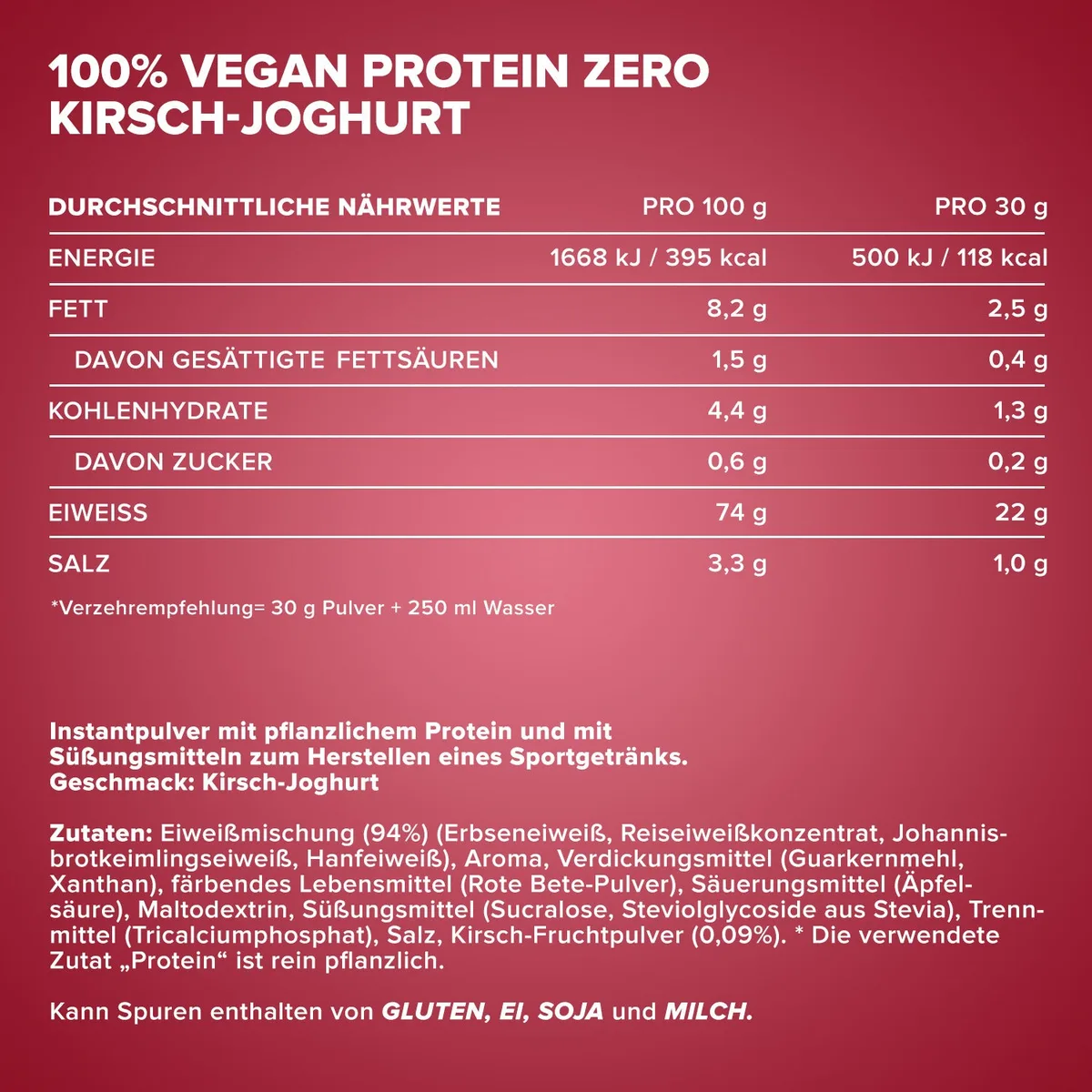 100% Vegan Protein Zero (500g) - Cherry Joghurt – Bild 4