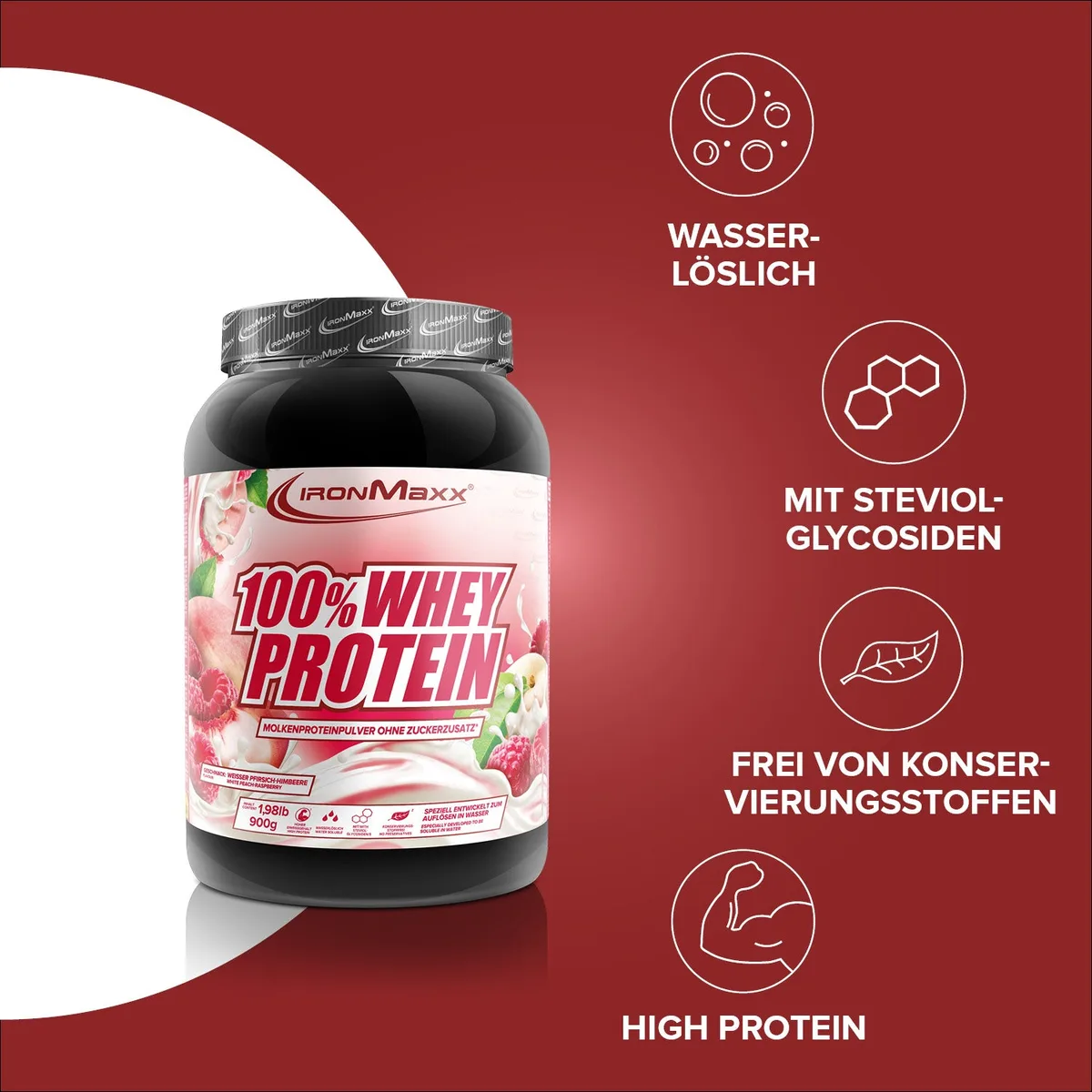 100% Whey Protein (900g) - White Peach Raspberry – Bild 2
