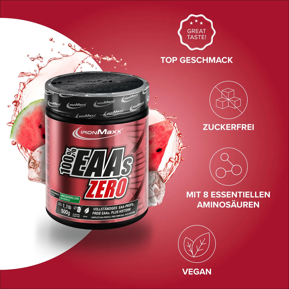 100% EAAs Zero (500g) - Wassermelone – Bild 2