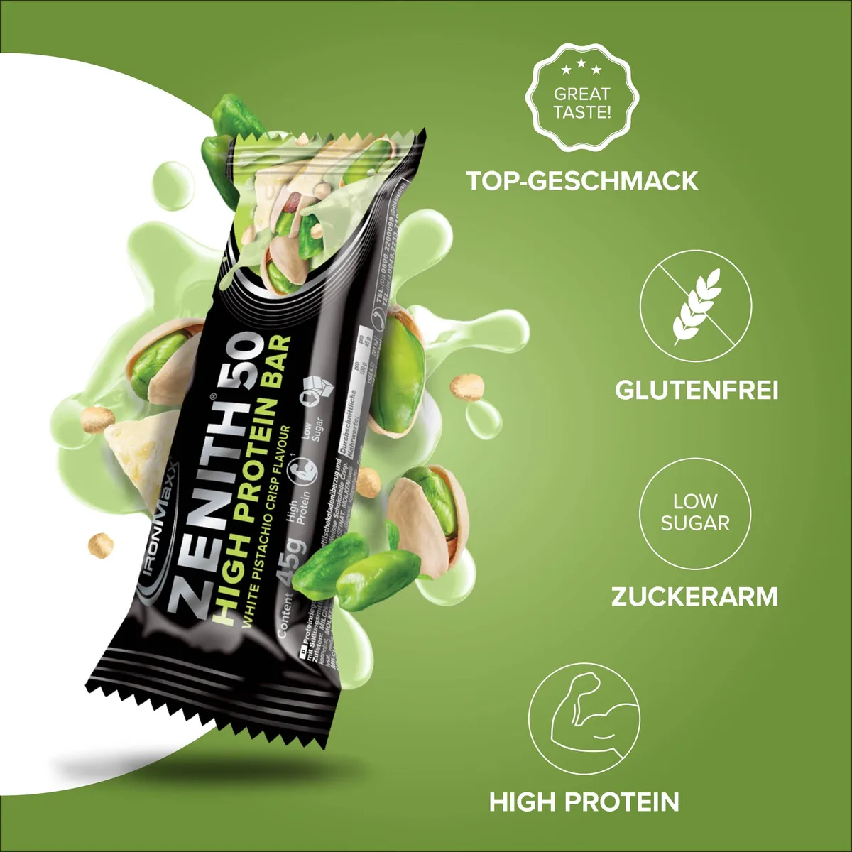 ZENITH® 50 Protein Riegel (45g) - White Pistachio Crisp – Bild 2
