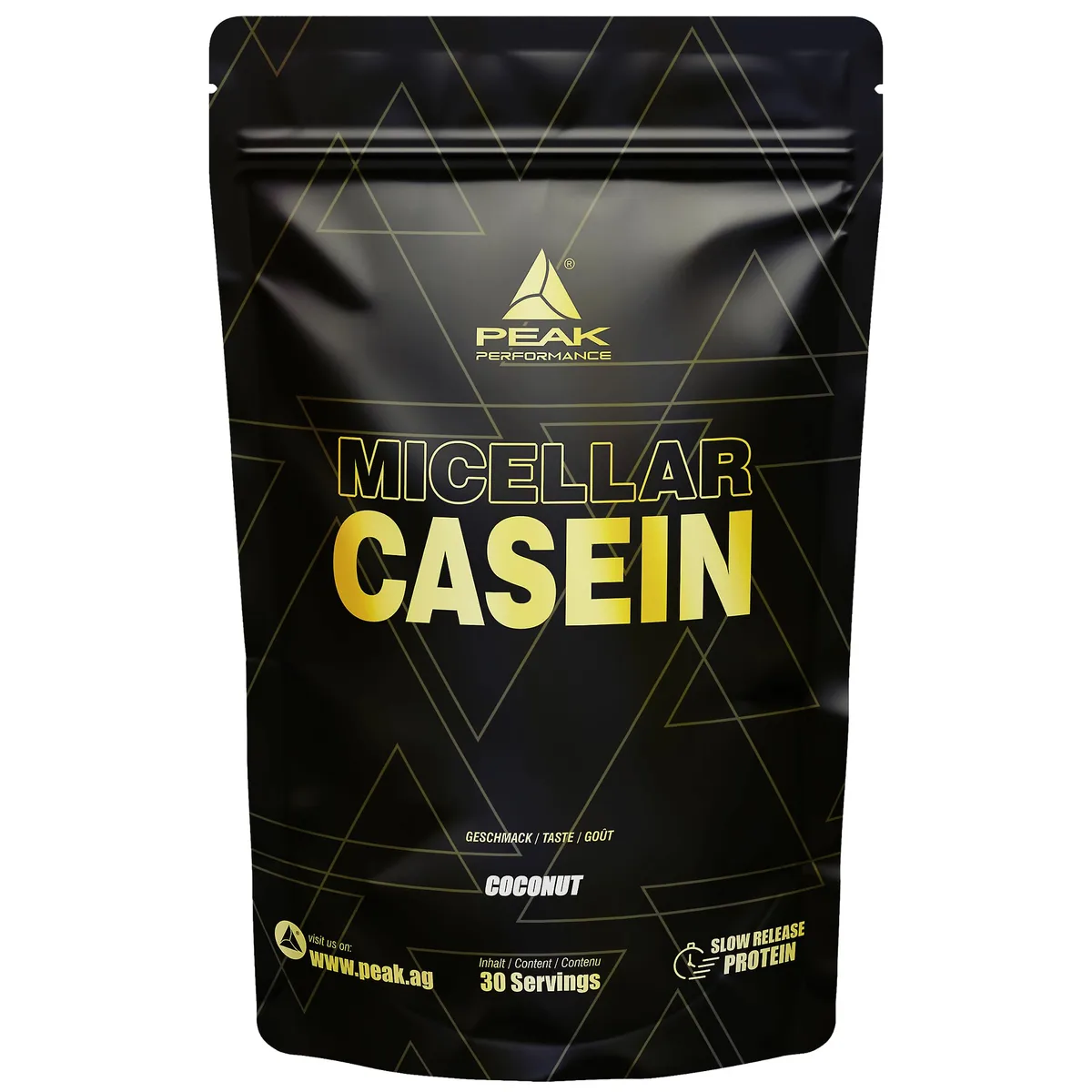 PEAK Micellar Casein - 900g Geschmack Coconut I 30 Portionen I Pulver I Proteinquelle: Milchprotein I fettarm I Muskelaufbau I mit Sättigungseffekt & Zusatz von Laktase