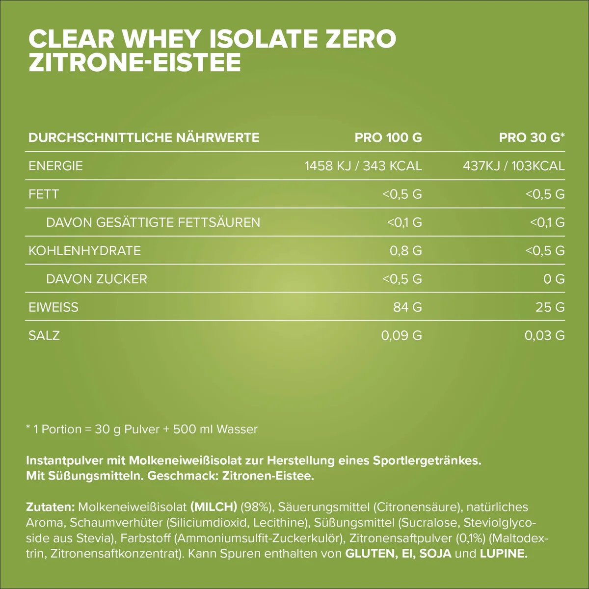 Clear Whey Isolate ZERO (400g) - "Less sweet" Lemon Ice Tea – Bild 4