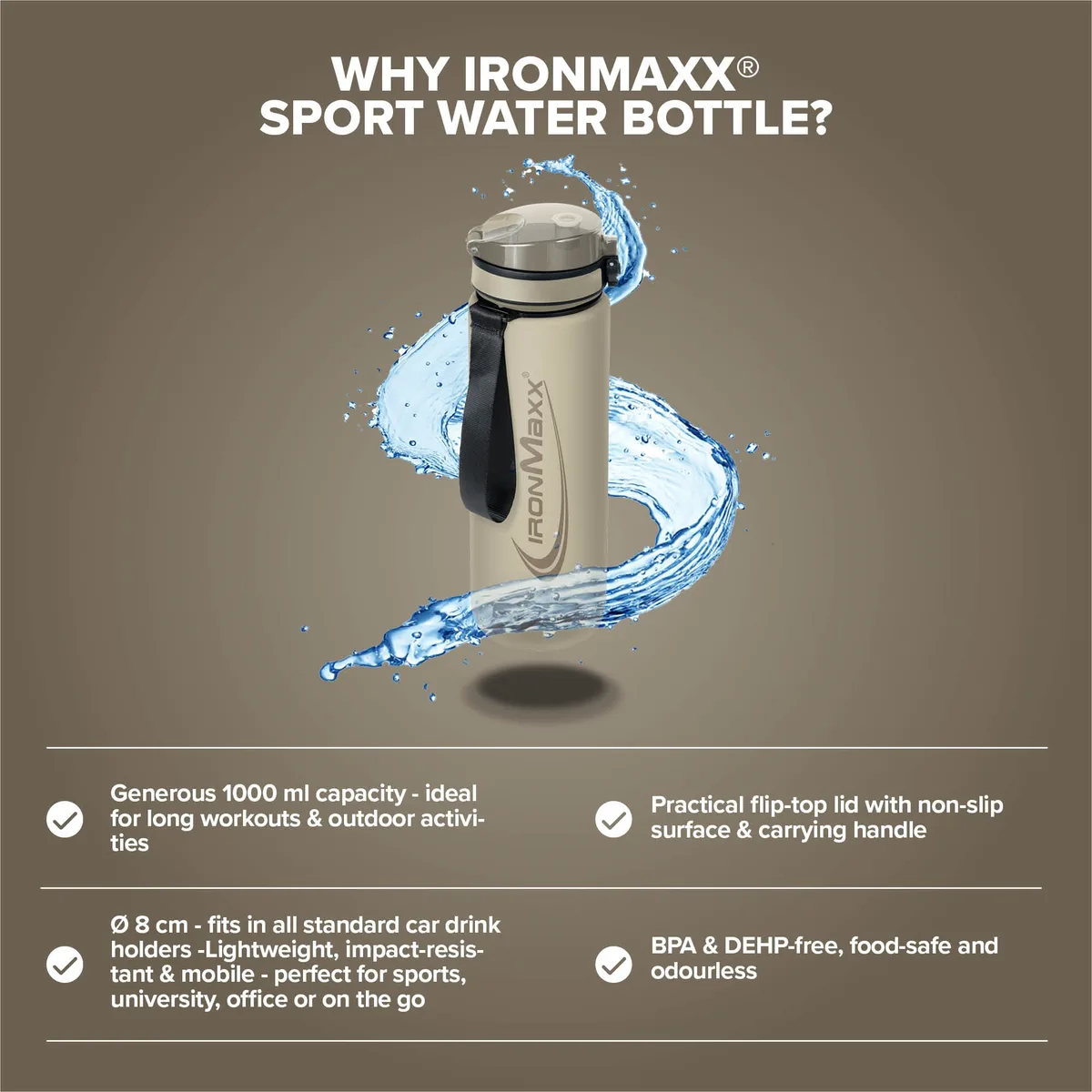 Sport Water Bottle (1000ml) - Sandstone Beige – Bild 8