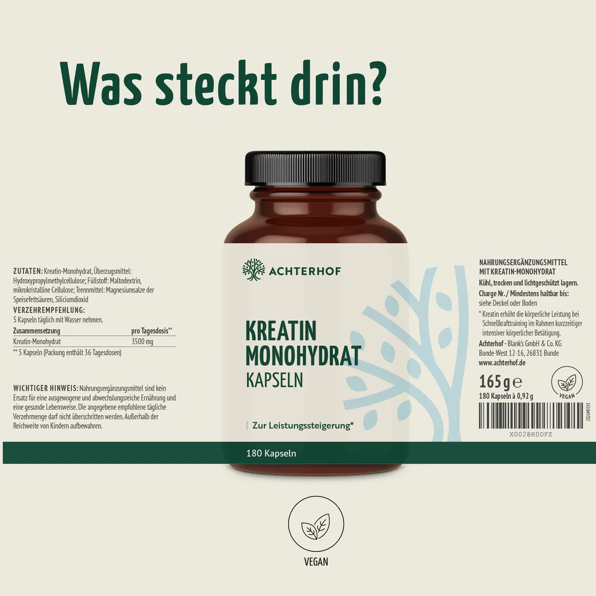 Kreatin Monohydrat Kapseln (180 Kapseln) – Bild 7