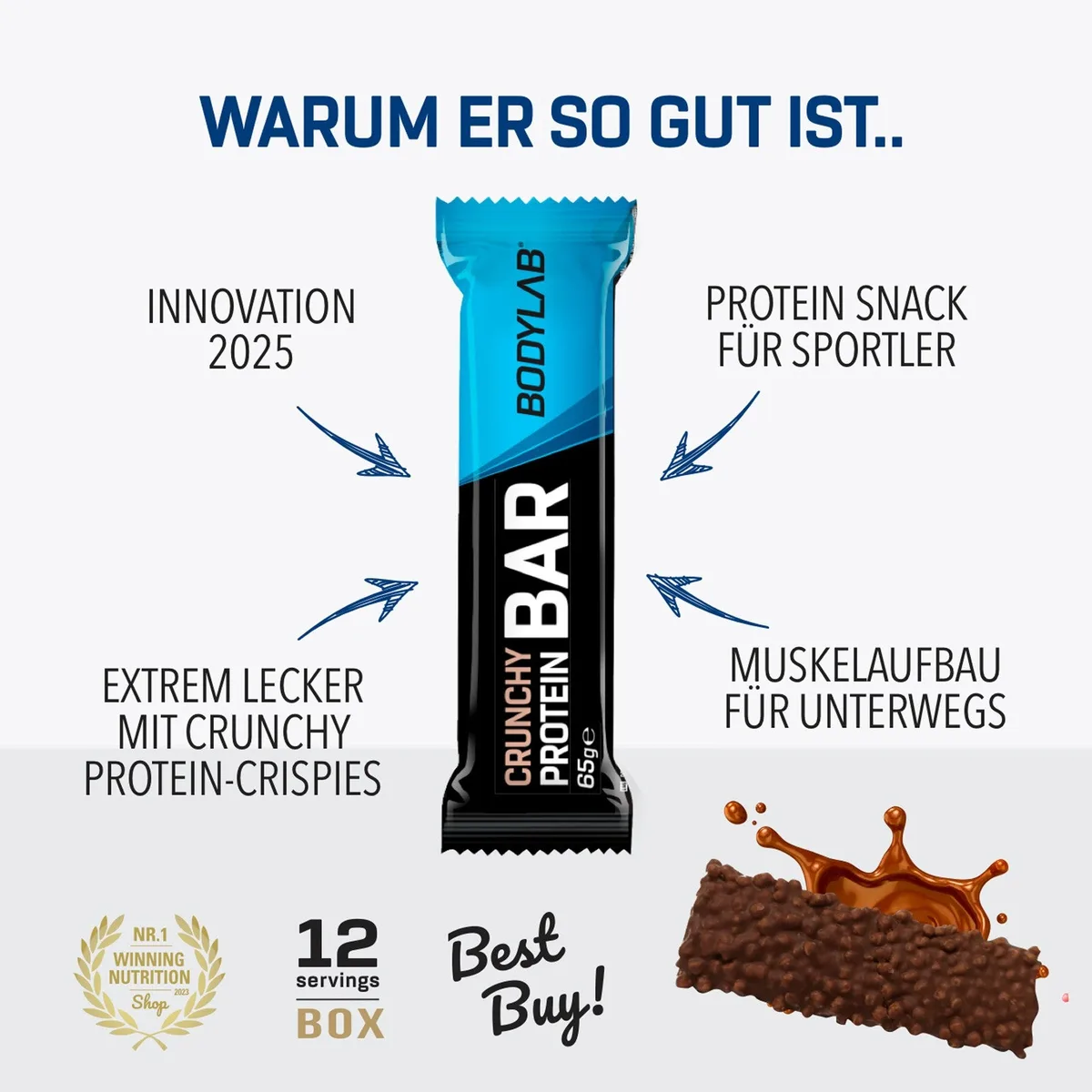 Crunchy Protein Bar Deluxe (12x65g) Schokolade – Bild 6
