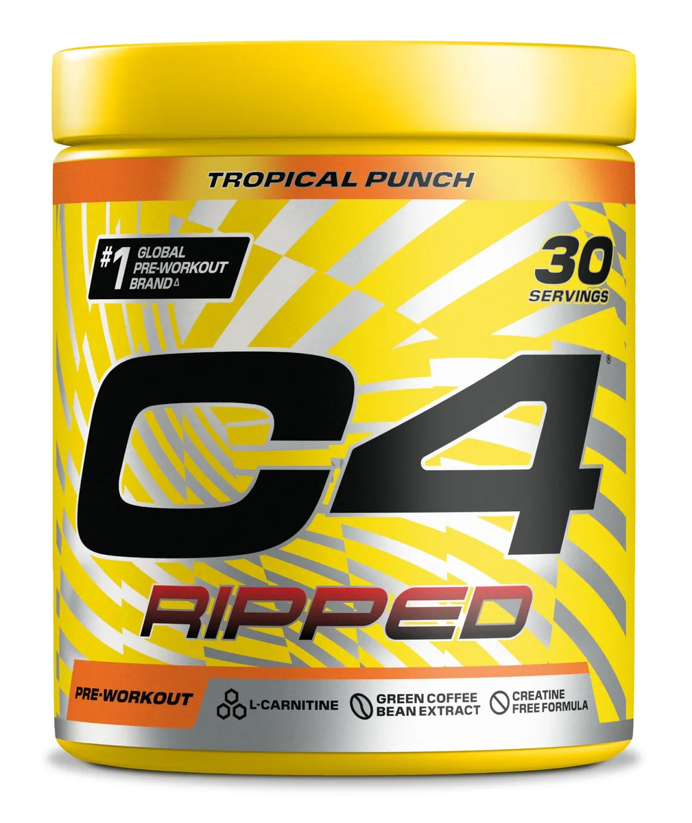 C4 Ripped - Pre-Workout-Booster - Tropenfrüchte-Punsch | Getränkepulver für Energy Drink | 150 mg Koffein + Beta-Alanin + Extrakt aus grünen Kaffeebohnen | 30 Portionen