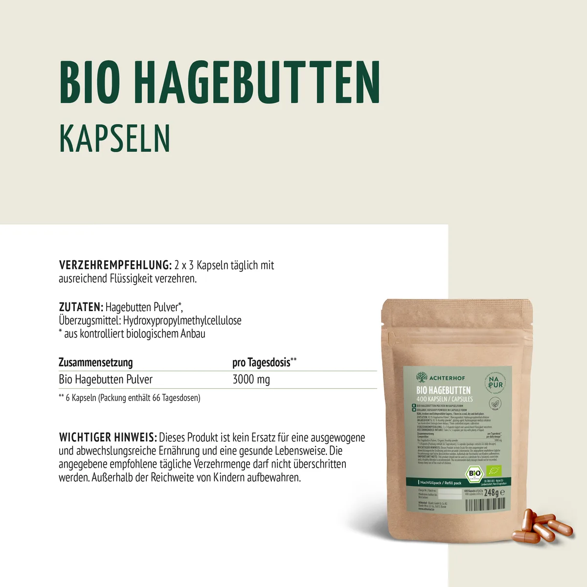 Bio Hagebutten Kapseln Nachfüllpack (400 Kapseln) – Bild 8