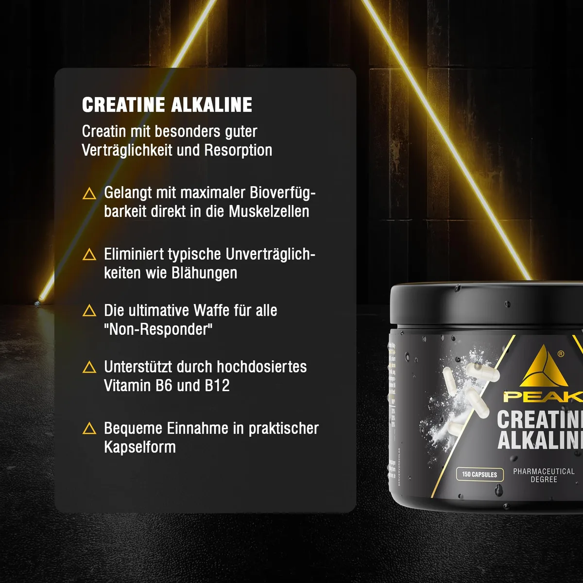 PEAK Creatin Alkalin - 150 Kapseln I 30 Portionen I Supplement mit Kreatin Monohydrat und Säurepuffer – Bild 3