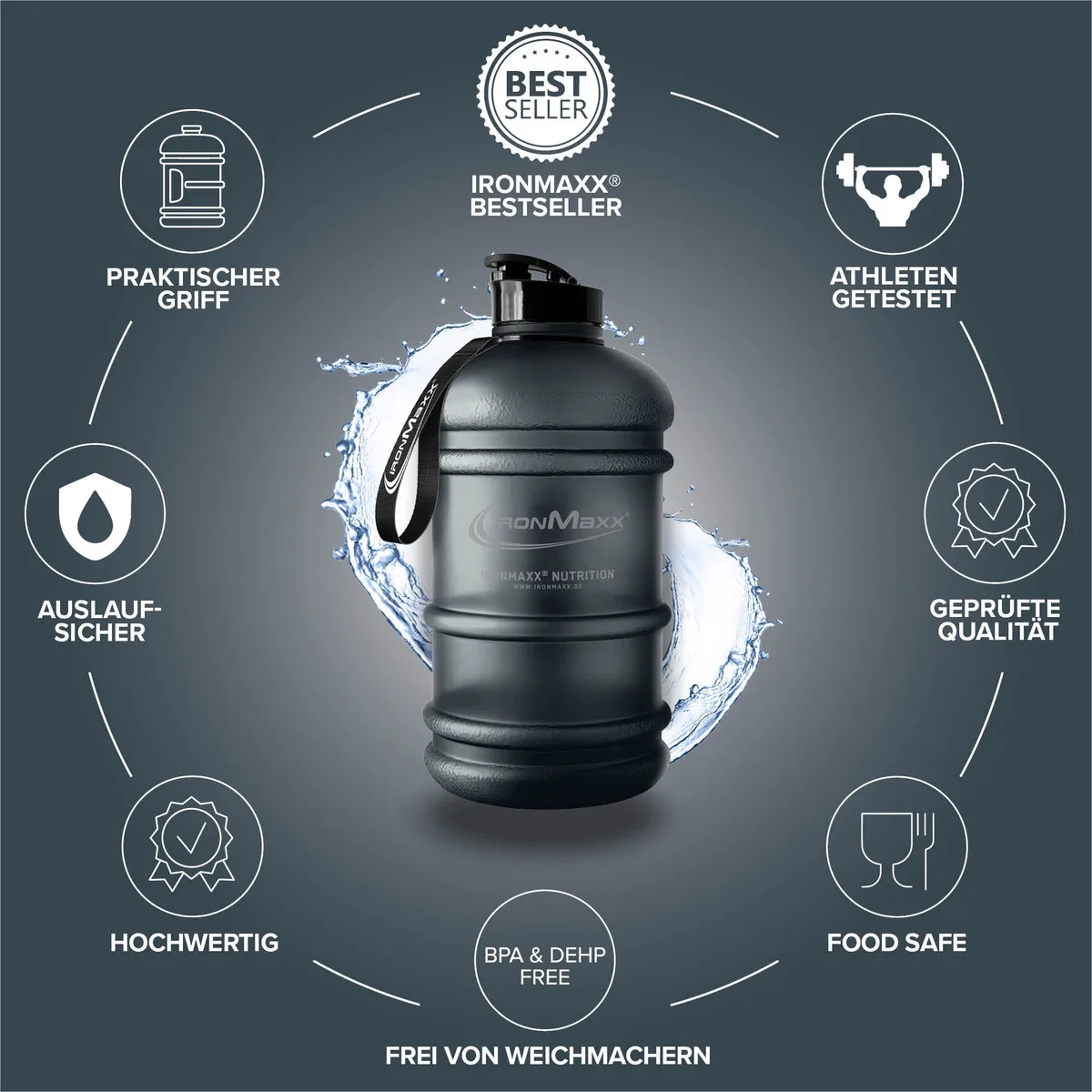 Water Gallon (2200ml) - Matt Transparent Frosted Deep Black – Bild 6