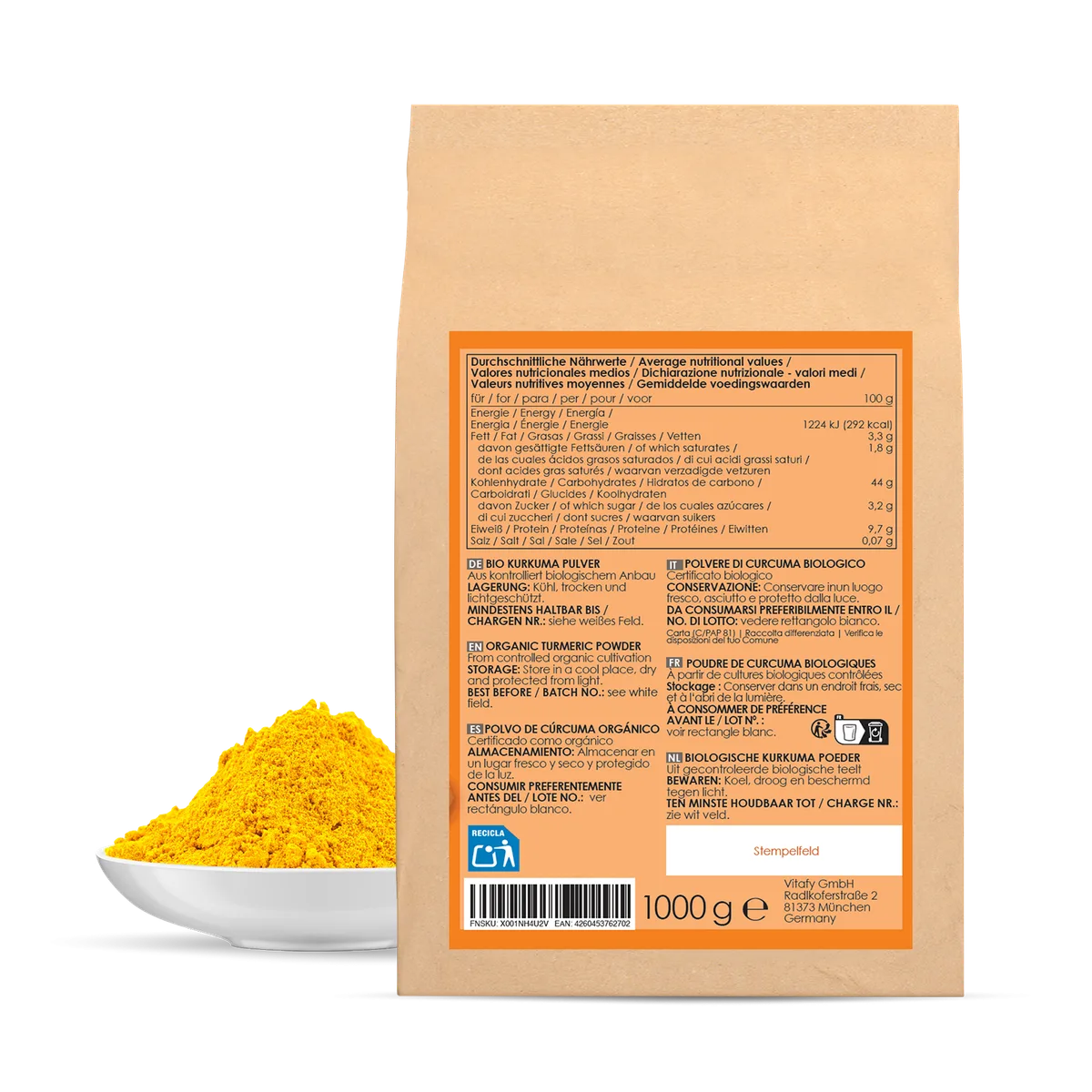Kurkumapulver bio (1000g) – Bild 2