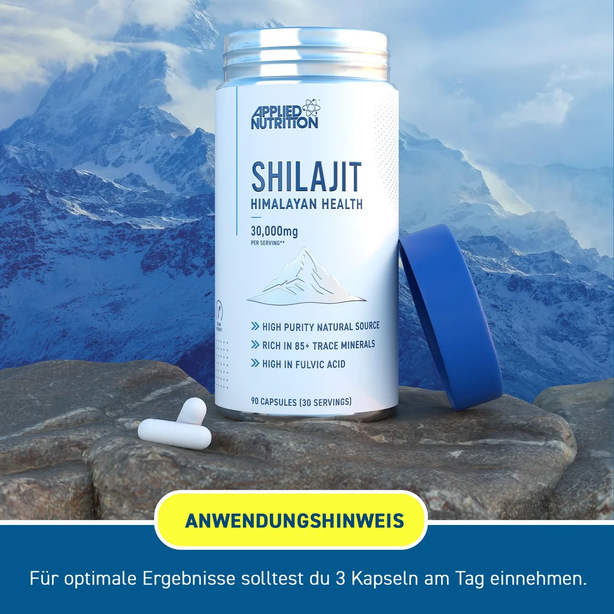 Applied Nutrition Shilajit Kapseln – 90 Kapseln Einnahmen, 60% Fulvinsäure (750 mg 20:1 Extrakt) 30,000 mg Hochdosiert Original aus dem Himalaya, 85+ Mineralien Antioxidans – Bild 6