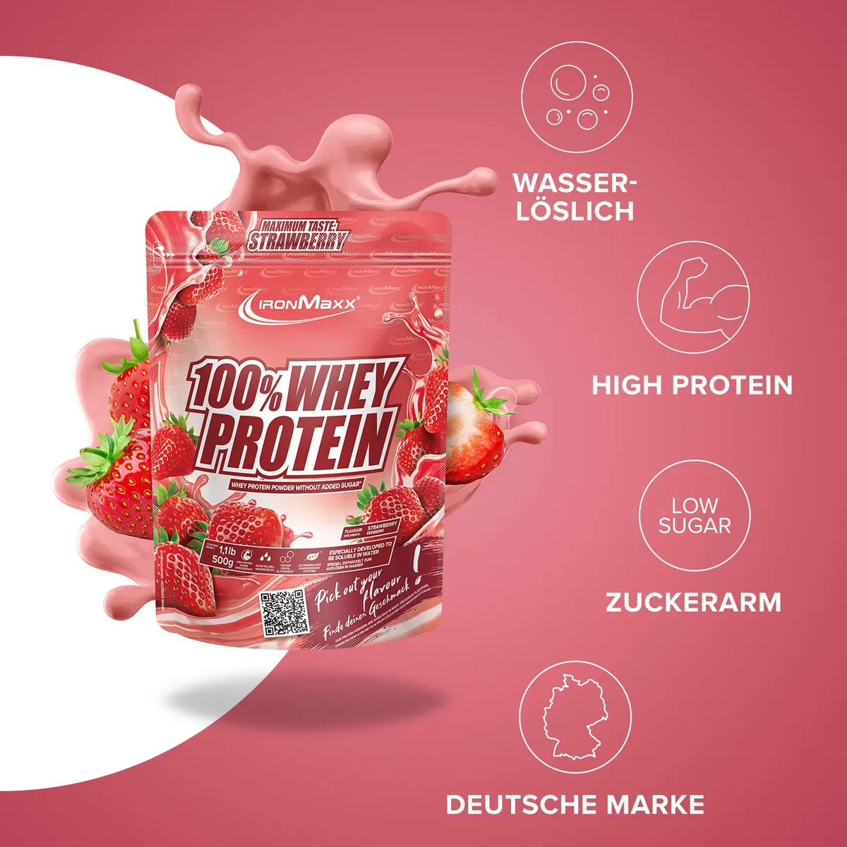 100% Whey Protein (500g) - Erdbeere – Bild 2