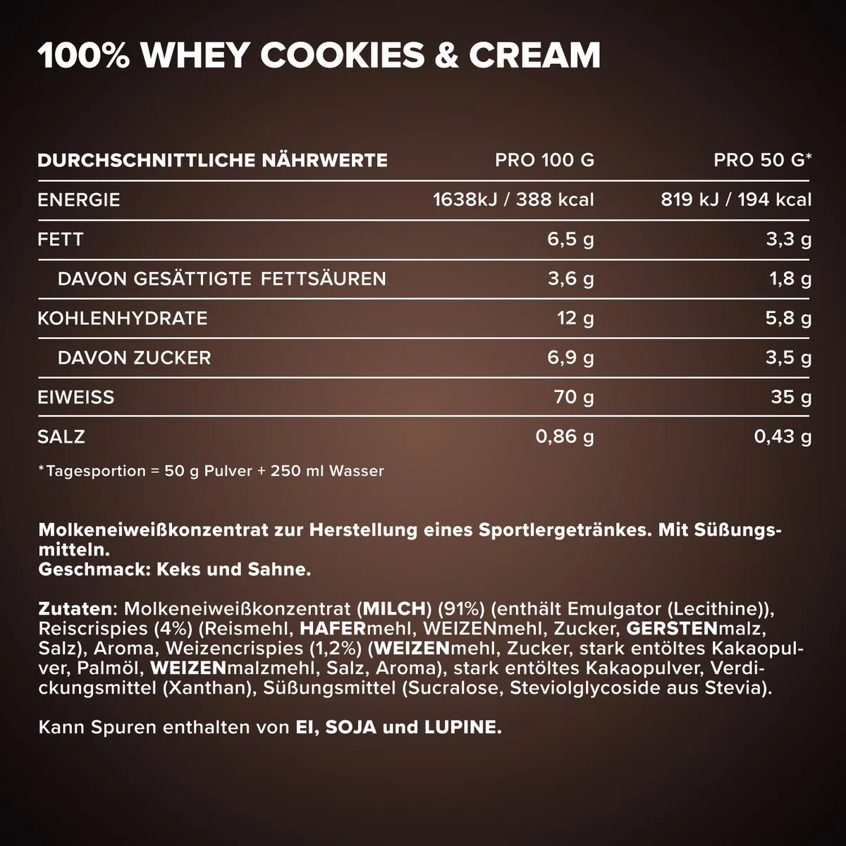 100% Whey Protein (500g) - Cookies & Cream – Bild 4