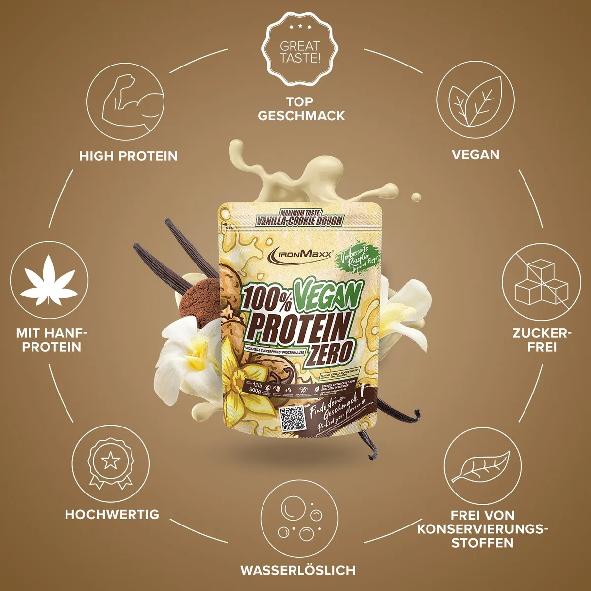 100% Vegan Protein Zero (500g) - Vanilla Cookie Dough – Bild 5