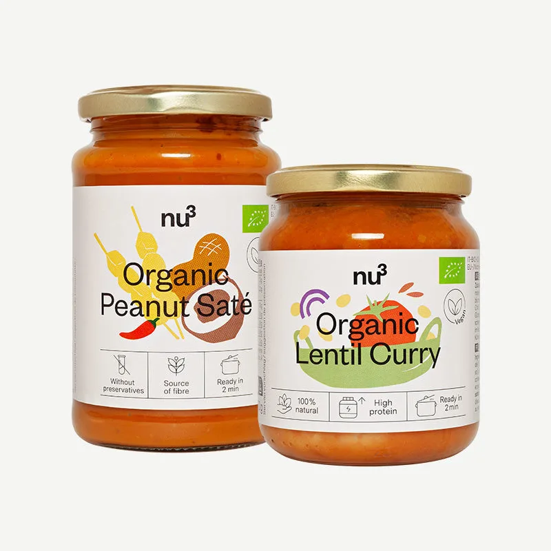 nu3 Bio Erdnuss-Saté-Sauce + Bio Linsen-Curry