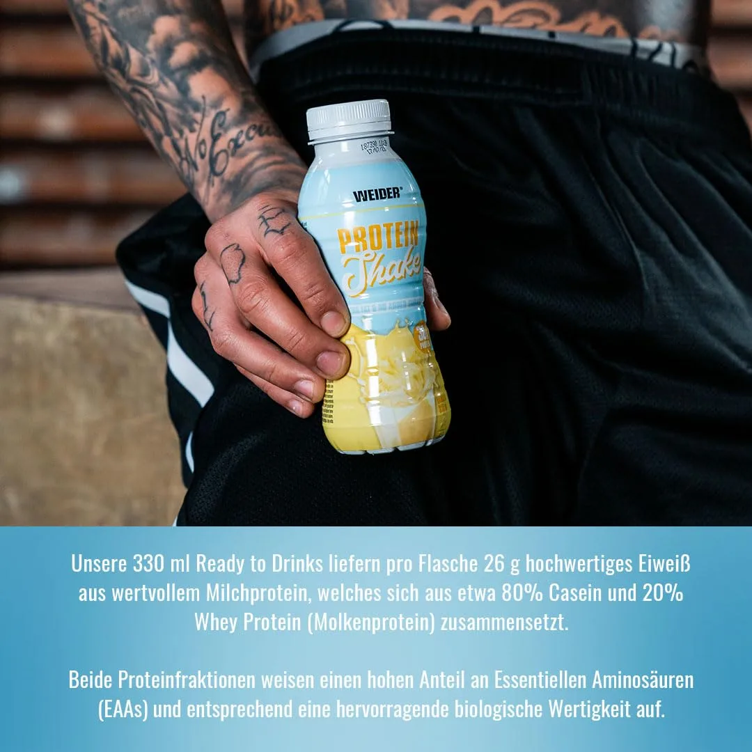 WEIDER Protein Shake Ready to Drink 26 g Eiweiß, Fertiggetränk mit Whey und Casein, zuckerarm und laktosefrei, 6 x 330 ml Vanille – Bild 3