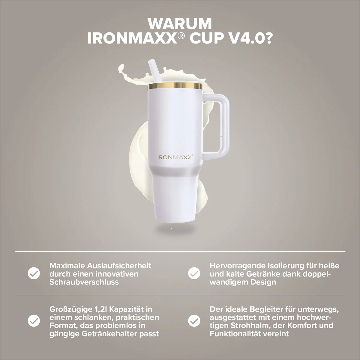 IronMaxx Cup V4.0 (1200ml) - Whey White – Bild 3