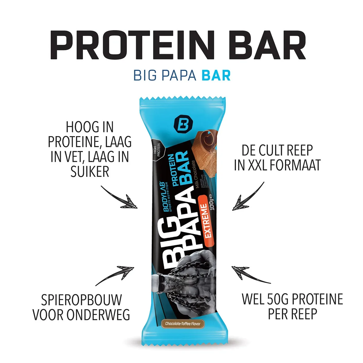 BIG PAPA 50% Protein Bar Extreme (12x100g) Schokolade-Toffee – Bild 7