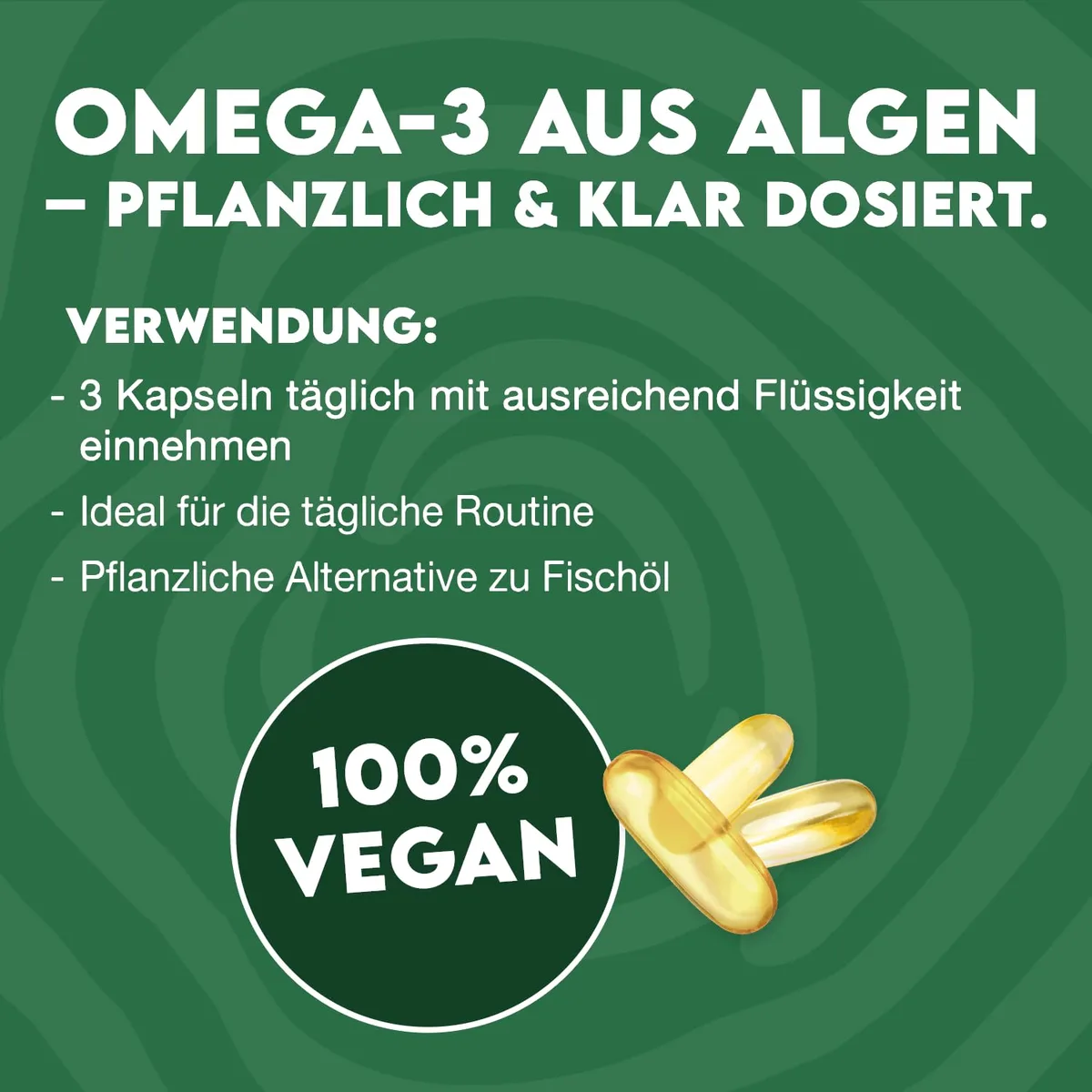 INLEAD - VEGAN OMEGA 3 aus Algenöl | 900 mg Omega-3 pro Tagesportion | 630 mg DHA & 270 mg EPA | pflanzliche Alternative zu Fischöl (90 Softgel Kapseln) – Bild 3