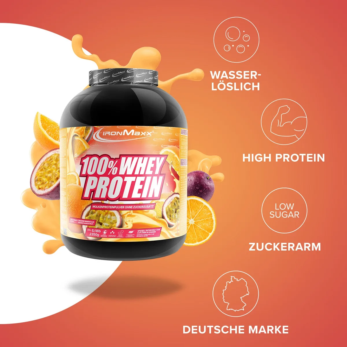 100% Whey Protein (2350g) - Orange Maracuja – Bild 2