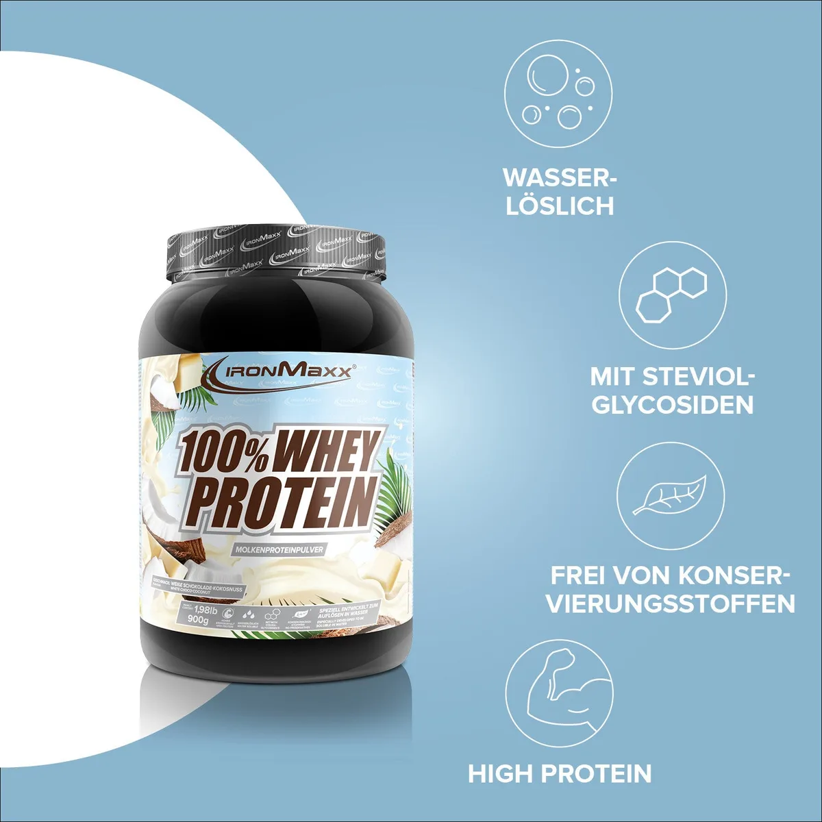100% Whey Protein (900g) - White Choc Coconut – Bild 2