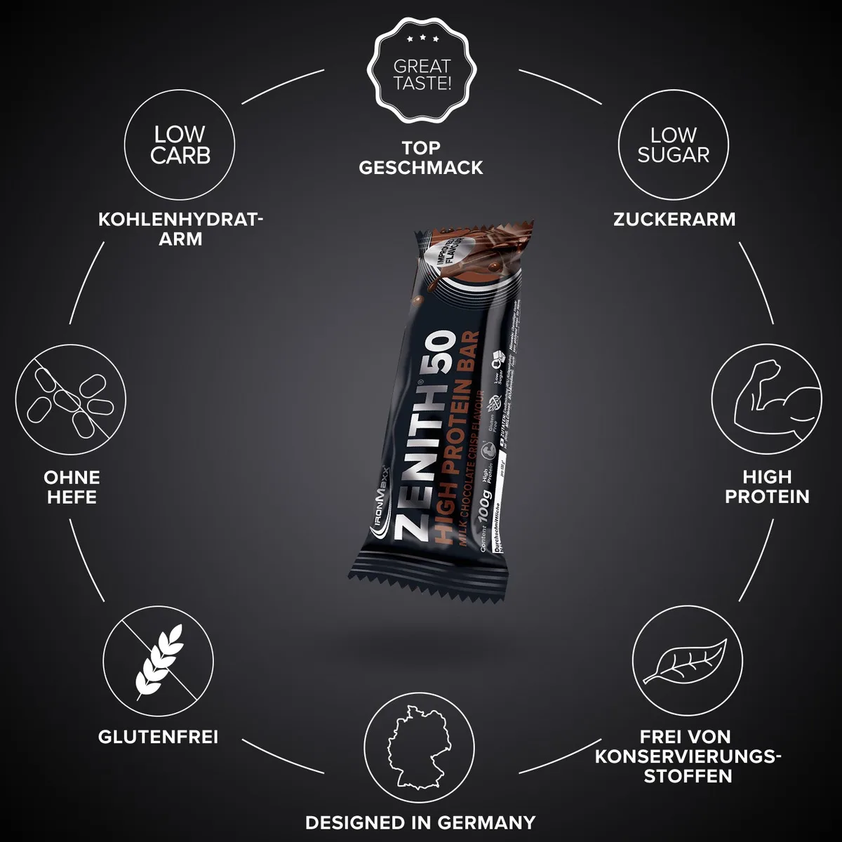 ZENITH® 50 Protein Riegel (100g) - Schokolade Crisp – Bild 5