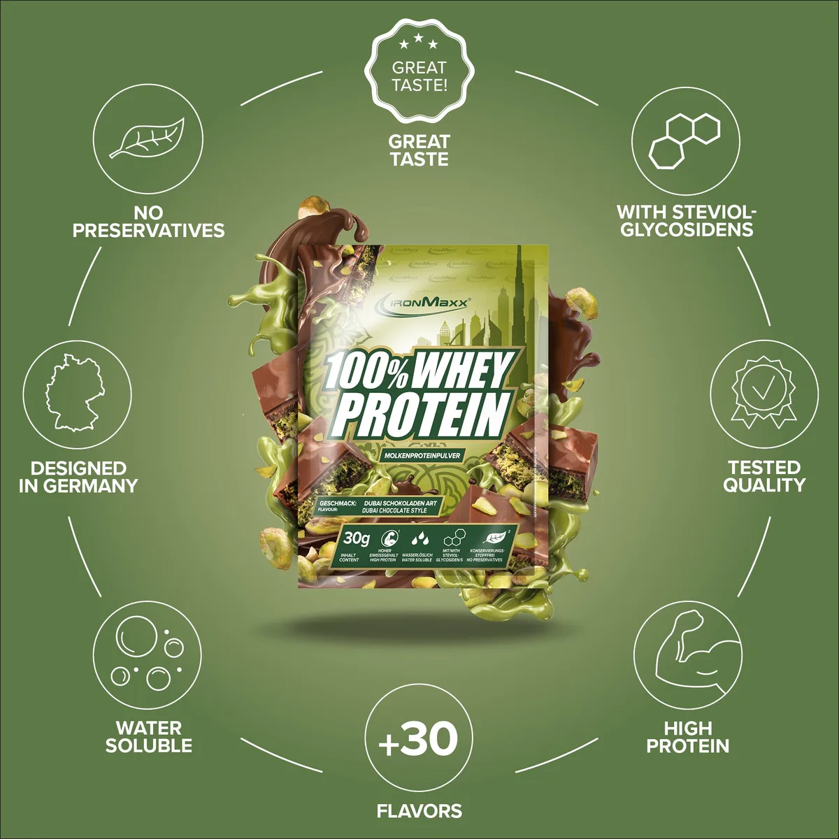 100% Whey Protein (30g) - Dubai Chocolate Style – Bild 4