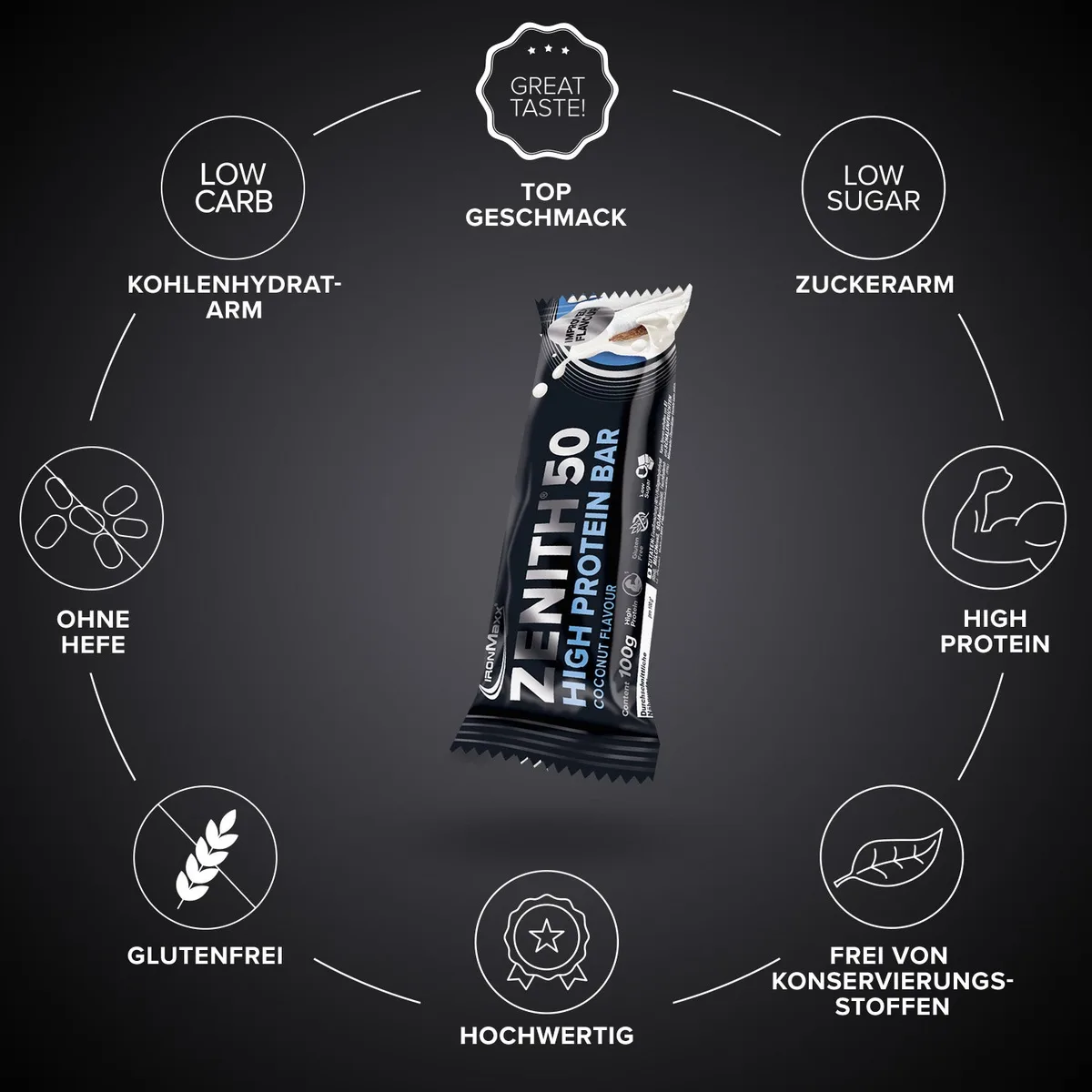 ZENITH® 50 Protein Riegel (12x100g) - Kokosnuss – Bild 6