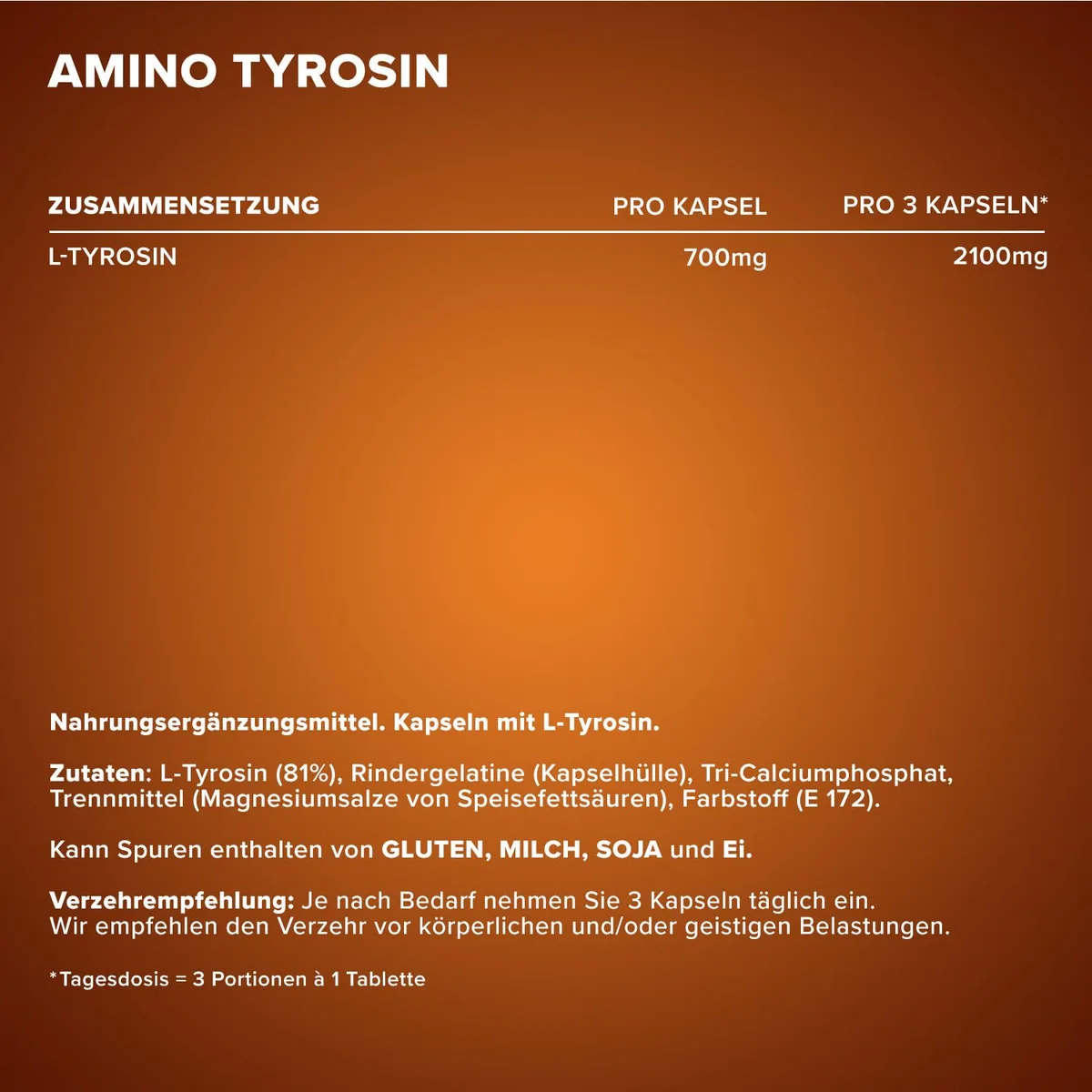 IronMaxx Amino Tyrosin – 130 Kapseln | Nahrungsergänzungsmittel mit L-Tyrosin | 700 mg pro Kapsel | Für körperliche und geistige Belastungen – Bild 4