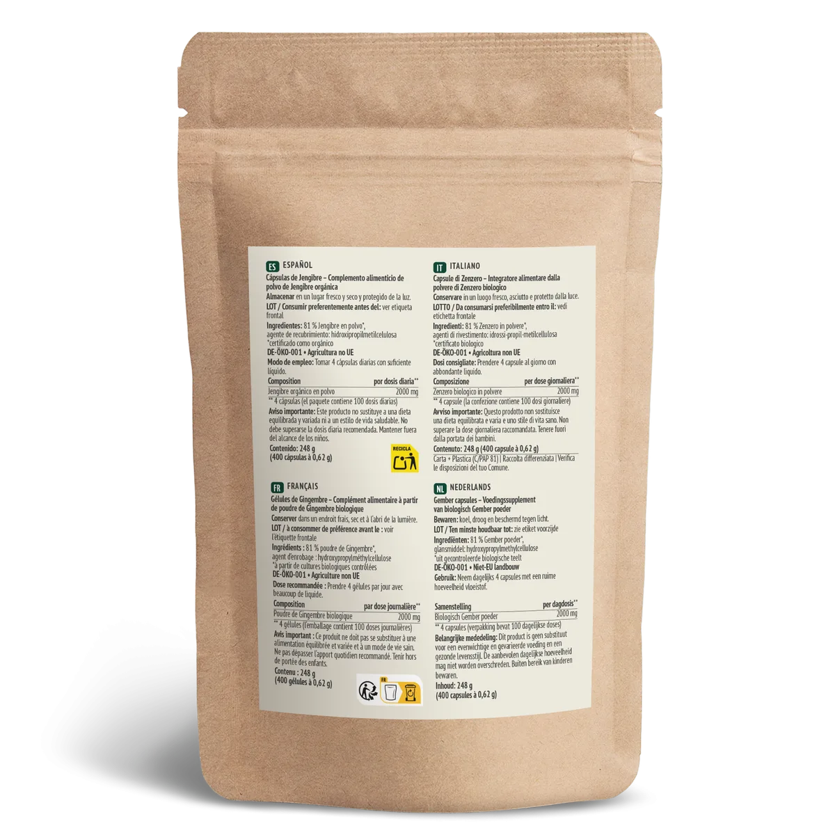 Bio Ingwer Kapseln Nachfüllpack (400 Kapseln) – Bild 3