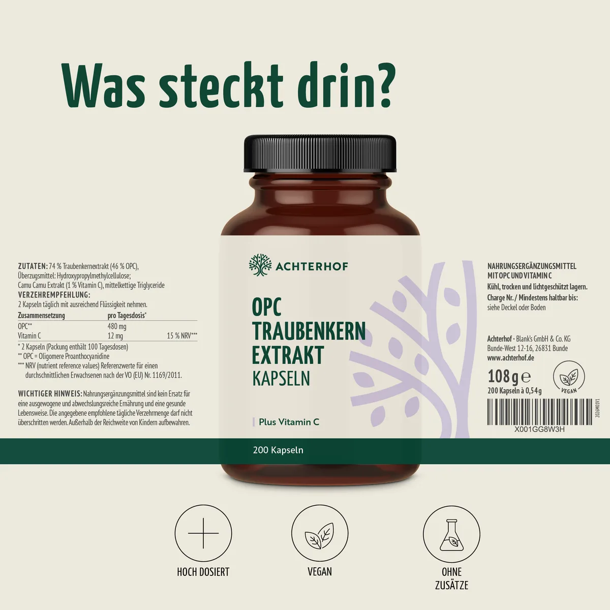 OPC Traubenkernextrakt + Vitamin C Kapseln (200 Kapseln) – Bild 7