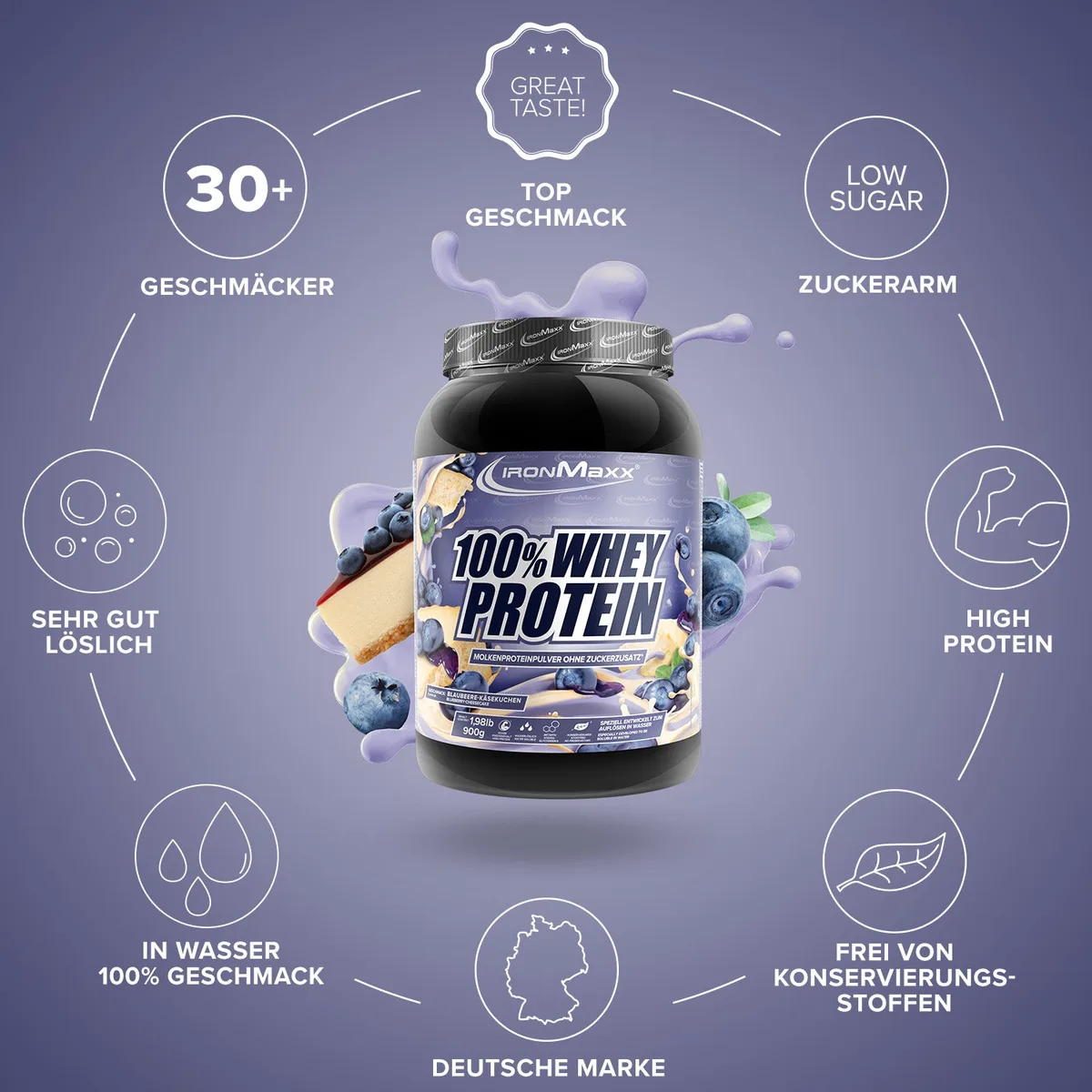 100% Whey Protein (900g) - Blueberry Cheesecake – Bild 5