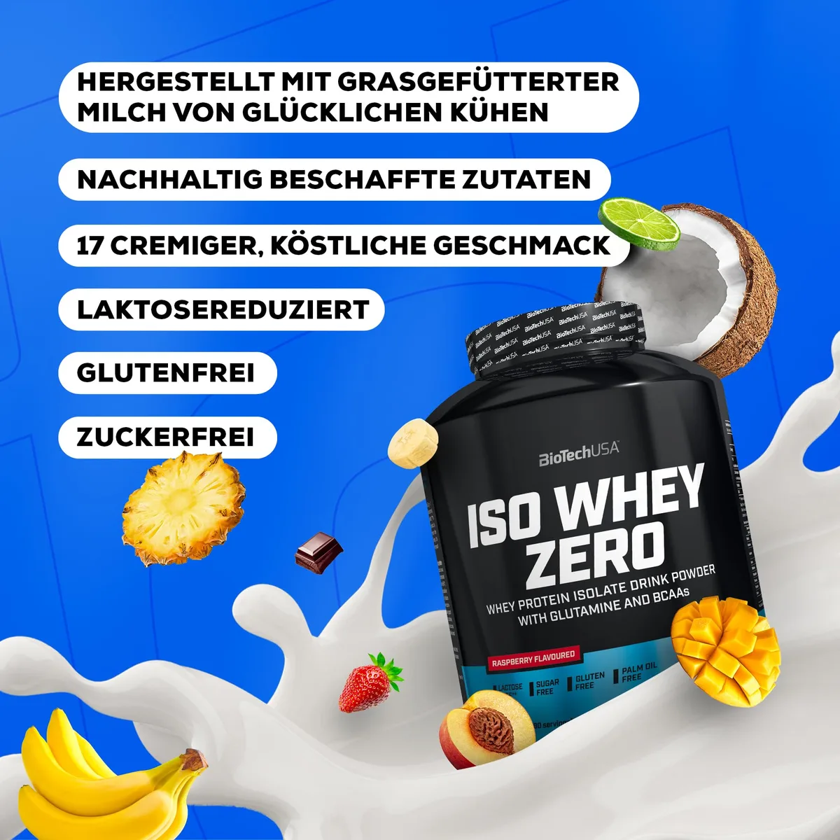 BioTechUSA Iso Whey Zero | Premium Whey Protein Isolate | Grass-Fed | Enzyme-Free | Sugar- and Gluten-free, 1816g, Schokolade – Bild 3