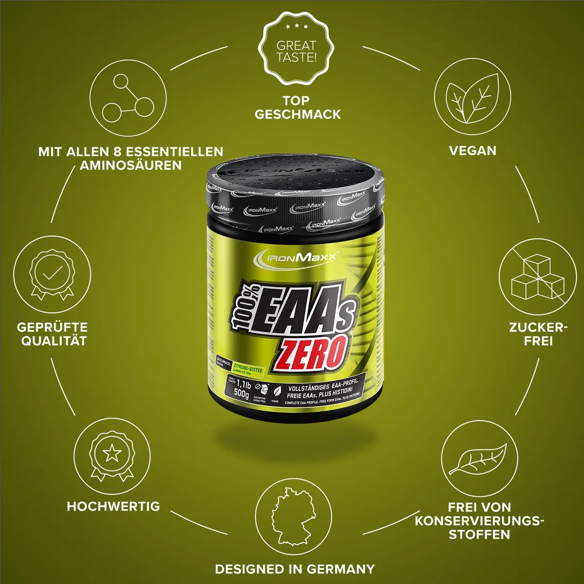 100% EAAs Zero (500g) - Lemon Icetea – Bild 5