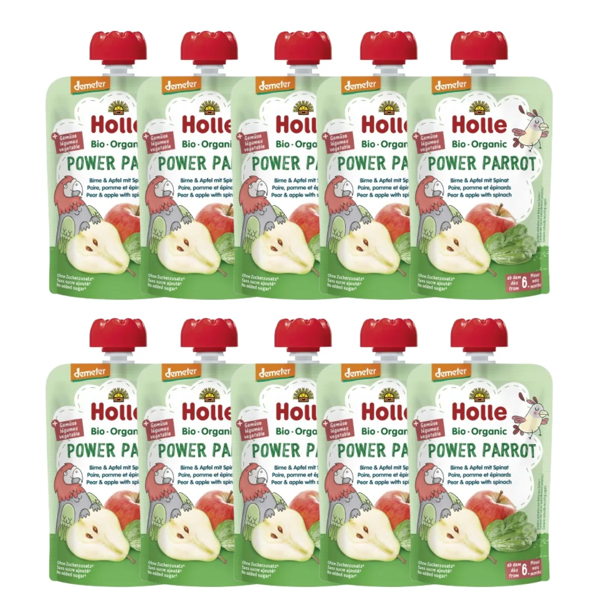 Demeter Pouchy ab dem 6. Monat (10x100g) Birne & Apfel mit Spinat