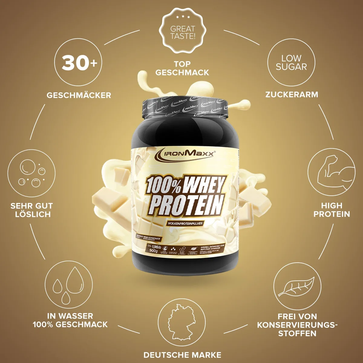 100% Whey Protein (900g) - Weiße Schokolade – Bild 5