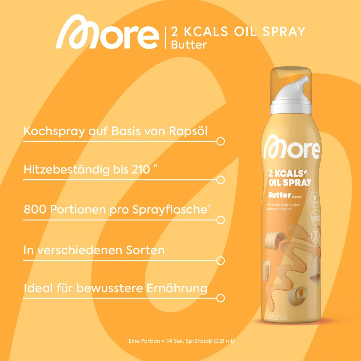 MORE 2 Kalorien Ölspray, 800 Sprühstöße, Geschmack: Butter, Pfannenspray zum Braten, Backen & Grillen – Bild 3