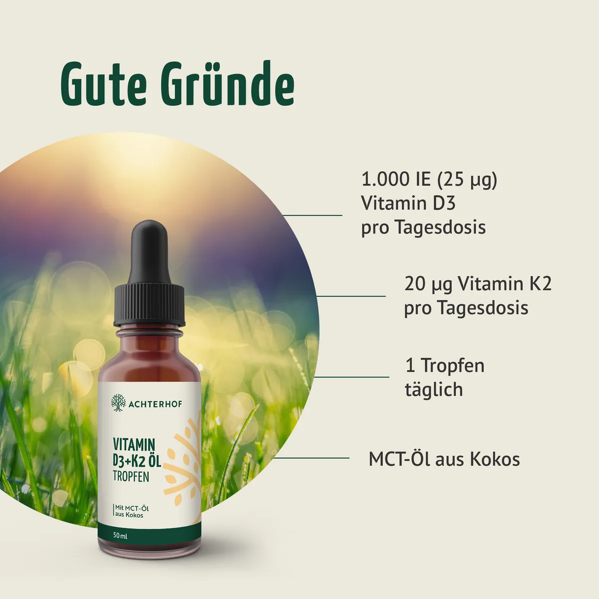 Vitamin D3+K2 Öl Tropfen (50ml) – Bild 2