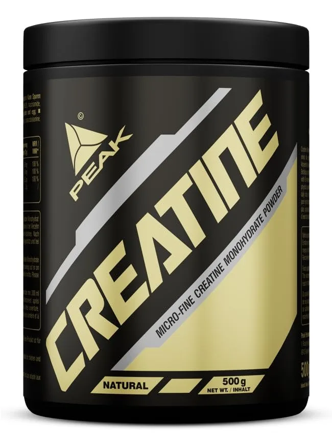 PEAK Creatin Monohydrat - 500g geschmacksneutral I 166 Portionen I mikrofeines Pulver mit perfekter Löslichkeit I mit B-Vitaminen