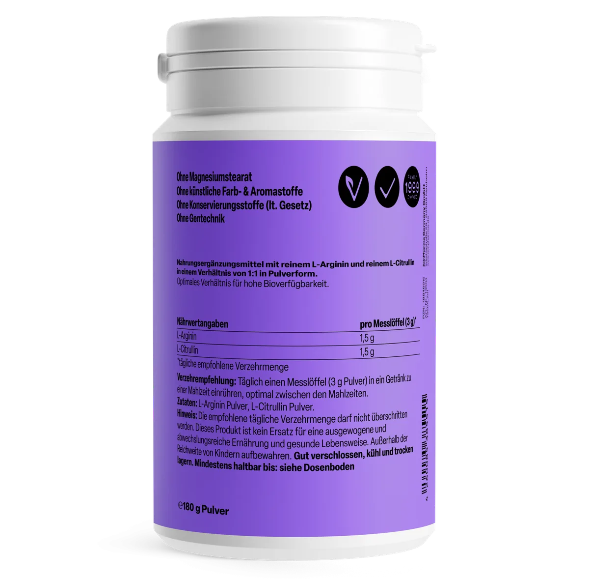 L-Arginin + L-Citrullin Pulver (180g) – Bild 2