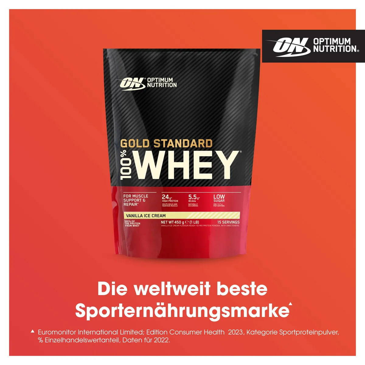Optimum Nutrition Gold Standard 100% Whey, Proteinpulver, Geschmack Vanilla Ice Cream, 450g, 15 Portionen – Bild 2