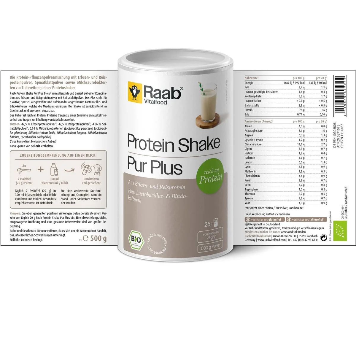 Bio Protein Shake Pur Plus (500g) – Bild 2