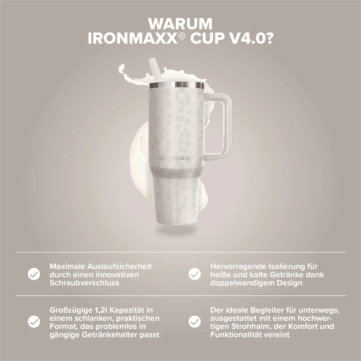 IronMaxx Cup V4.0 (1200ml) - Leo-Style Ivory – Bild 3