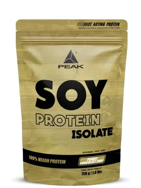 PEAK Soja Protein Isolat - 750g Geschmack Peanut Chocolate Chip I 25 Portionen I Pulver I Proteinquelle: Soy, pflanzliches Eiweiß I GMO - free
