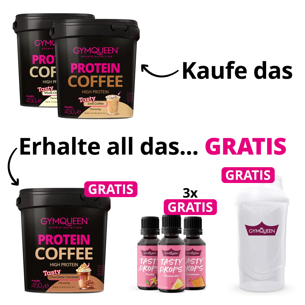 EXKLUSIVER DEAL: 5Für2 Protein Coffee mit GRATIS Potein Coffee + 3x Tasty Drops und Shaker – Bild 2