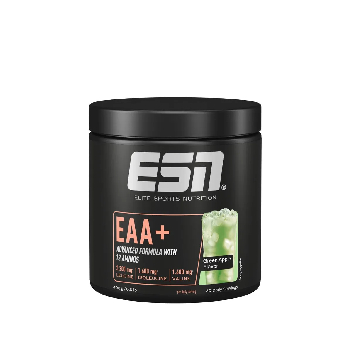 ESN EAA+, Green Apple, 400 g, allen 9 EAAs & Vitamin B6, 3,2 g Leucin pro Portion, ideale Löslichkeit, vegan - made in Germany