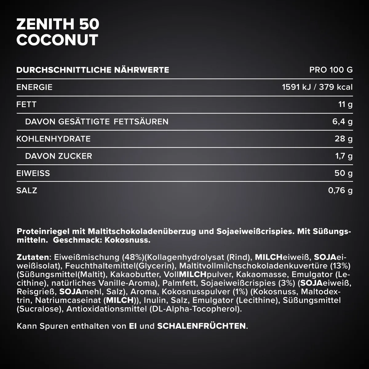 ZENITH® 50 Protein Riegel (12x100g) - Kokosnuss – Bild 5